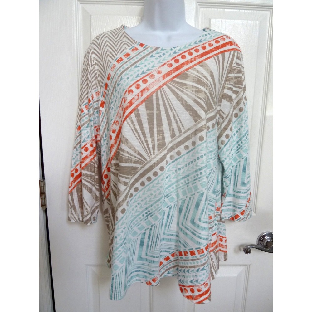 CHICO'S Sz 2=Large Colorful Pullover Top Abstract Cotton/Modal